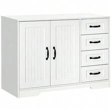 HOMCOM White Sideboard With 4 Drawers, Adjustable Shelf And Anti-Tip Protection For The Kitchen And Living Room - 白色 - 查看 1