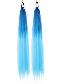 2Pcs 28 Inch Long Straight Synthetic Braided Ponytail Wig With Elastic Band For Women Daily Wear - Multicolor - View 19