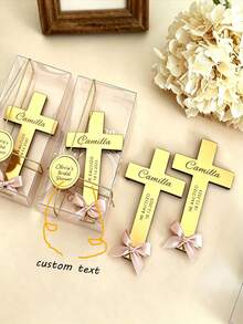 Lembranças Personalizadas de Batismo em Formato de Cruz - Lembranças de Acrílico Personalizadas com Nome e Data, com Laços de Cetim Azul ou Rosa, Adequadas para Batismo, Taufe, Decoração de Festa de Primeira Comunhão, Etiquetas de Dia das Mães, Etiquetas de Presente de Aniversário - Multicolorido - Visão 2
