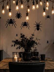 1pc Halloween Black Spider Wall Sticker, Waterproof Halloween Window Sticker, Background Decor Sticker, Home Decor Sticker, Window Decoration Sticker, Suitable For Indoor Home, Parties, Living Room, Shop Window Decoration, Wall Sticker, Home Decor - Multicolor - View 8