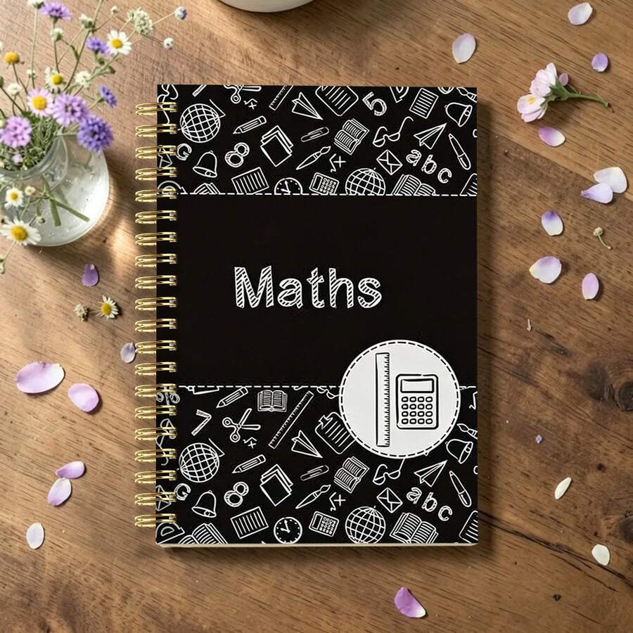 1 Stück A5 Spiralnotizbuch, Schwarz-Weiß Doodle Mathe-Werkzeug Muster Mathe Cover Notizbuch, Minimalistisches Schul-Mathe-Fach Cover Design, Klassen-Studien-Schreibwaren Geschenk für erwachsene Mathe-Lerner Schulbedarf - Schwarz, Weiß und Grau - Übersicht 1