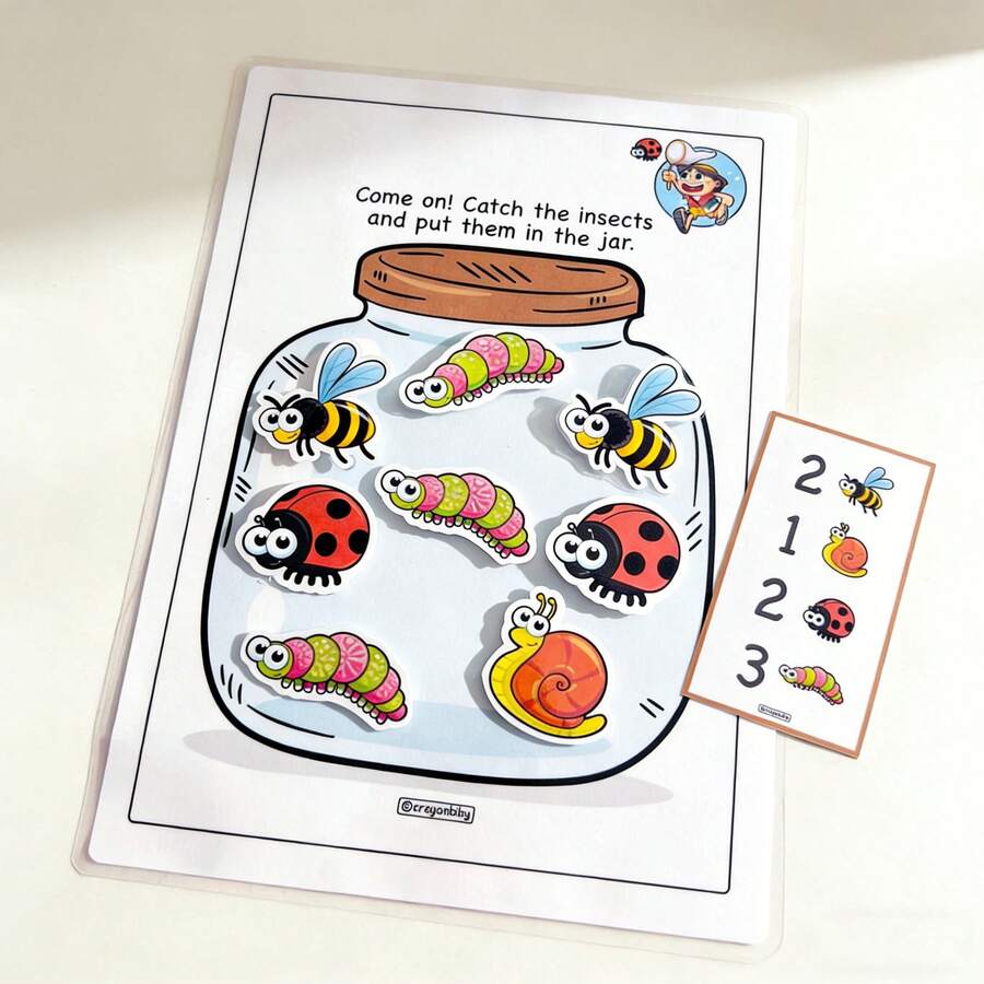 Insect Jar Counting And Number Matching Activity, Bug-Themed Math, Develops Logical Thinking, Creativity And Hands-On Skills, Suitable For Stress Relief, Family Interactive Education, Back To School - Insect Counting - View 1