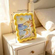 Yellow Wavy Border Photo Frame Display Box, Bedroom Nightstand Decor, Desktop Photo Frame, Coastal Style Wavy Photo Frame, Simple Mirror Can Be Used As Photo Frame, Art Display Photo Frame, Yellow Coastal Printed Mirror Can Be Used As Photo Frame, K-Pop Star Card Photo Album - Multicolor - View 4