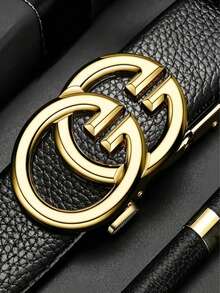 1pc Men's Luxury Automatic Buckle Lychee Texture Design Leather Belt, Fashion Business Casual Waist Belt, Jeans Outfit, Adjustable Men's Formal Gift | Premium Crocodile Embossed Leather Belt, Automatic Buckle, Fashionable Durable, Comfortable Daily Commute Work Party Belt | Automatic Buckle, Adjustable, Business Casual, Men's Gift - Multicolor - View 6