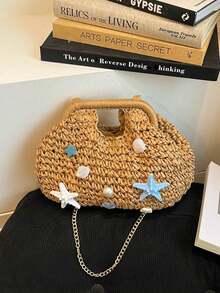 Dedoo 2026 New Woven Clutch Bag, Handmade Raffia Straw Summer Beach Bag, Solid Color Textured Pattern, Large Capacity, Suitable For Women Traveling, Straw Woven Bag - Khaki - View 3