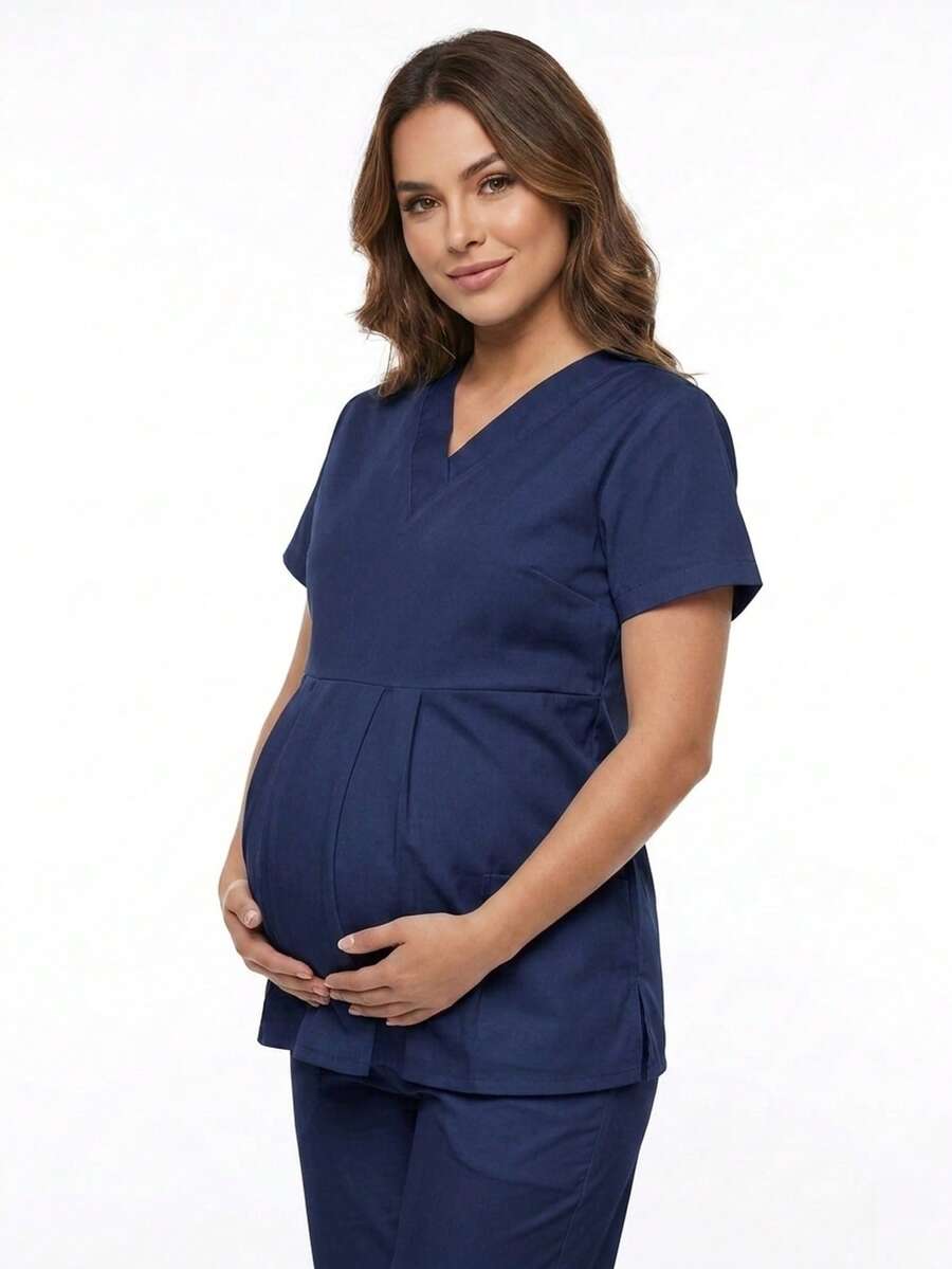 Uniforme Quirúrgico Dulce Microfibra Plisado Maternidad Embarazo - Azul Marino - Ver 1