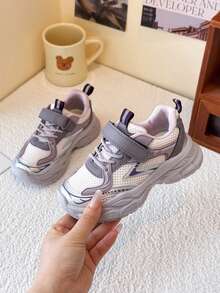 1 Pair Girls' Mesh Breathable Sports Shoes, Casual Soft Sole Anti-Slip Chunky Sneakers - Purple - View 2