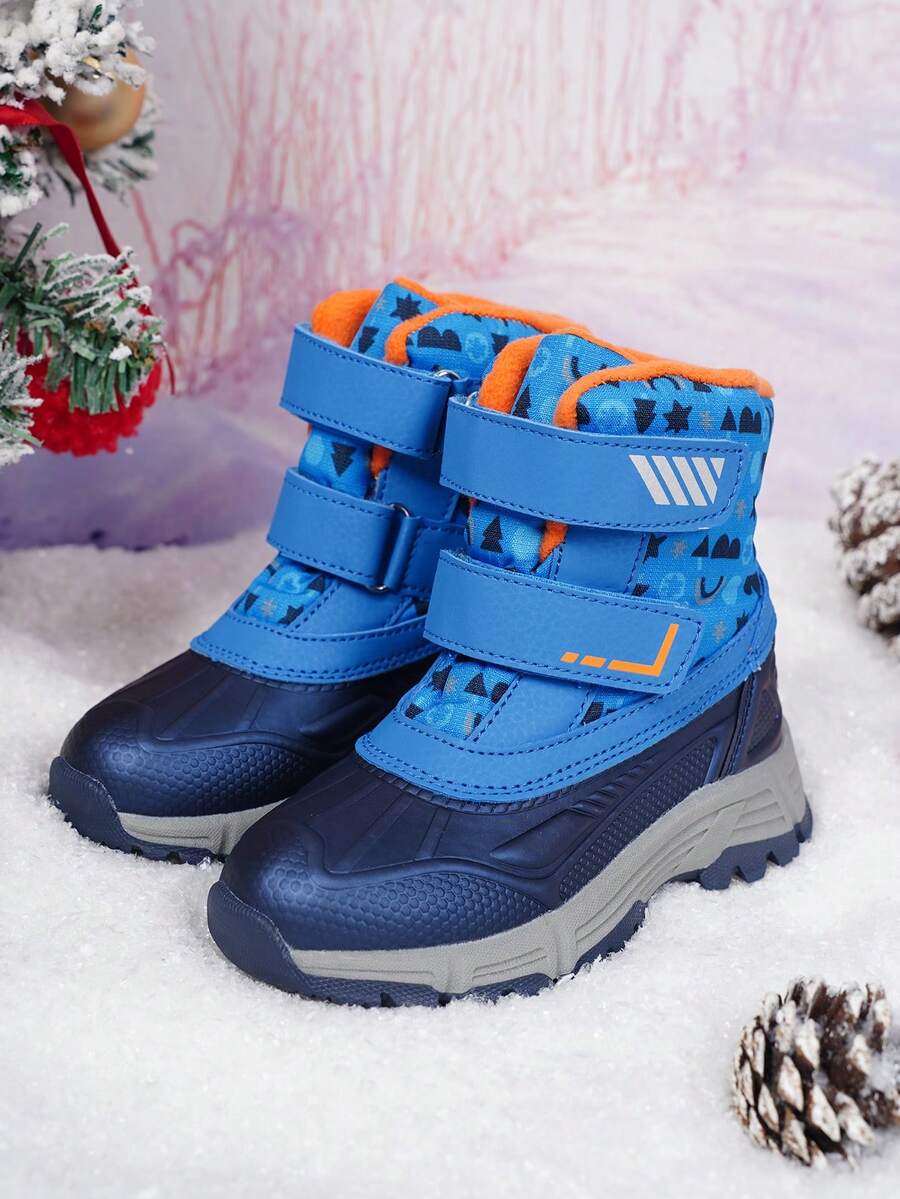 Children's Thermal Lined Thick Snow Boots, Unisex Winter Warm Anti-Cold Hook And Loop Non-Slip Thick Sole Mid-Calf Boots - Blue - View 1