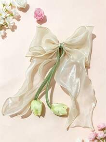 1pc Girl Tulip Fairy Bow Hair Clip Head Accessory, Fresh Floral Sweet Hair Ornament, Suitable For Daily Casual Wear - Multicolor - View 15