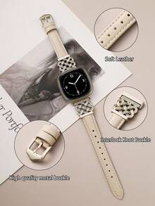 Women's Leather Watch Band For Versa 4/Versa 3/Sense 2/Sense - Diamond Chinese Knot Design, Comfortable Sweat-Resistant Slim Band - Fashionable Multiple Colors Available - Fits 5.5 To 8.3 Inch Wrists, Perfect For Business, Dating, Weddings, Parties And Daily Wear - Exclusive Women's Gift, High-Quality Replacement Band Accessory - Starlight Buckle - View 3