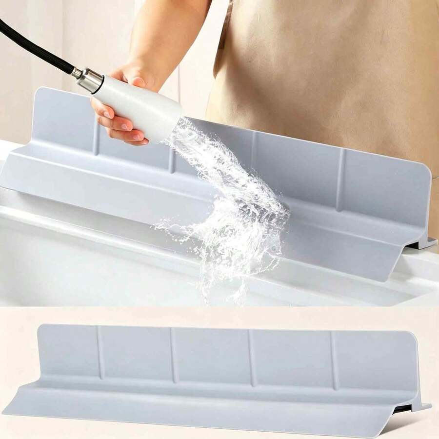 Kitchen Sink Splash Guard 23 Inch Self Draining Silicone Water Guard With High Splash Wall & Strong Suction Cups For Faucet Countertop & Sink Edge Keeps Sinks Dry Dishwasher Rustproof Easy To Clean Gray