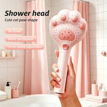 1pc Adjustable Handheld Shower Head, Lotus-Style Shower Head, Cute Cat Paw Design, 3-Level Adjustable Massage, Suitable For Bathroom, Wall-Mounted Installation, Plastic Material, For Shower Use Only - Shower Head - View 2