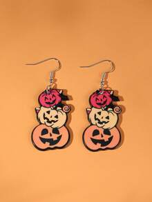 1pair Halloween Acrylic Smiling Face Pumpkin Pile Printed Drop Earrings For Women Girl For Funny Horror All Saints' Day Party Jewelry - Multicolor - View 1