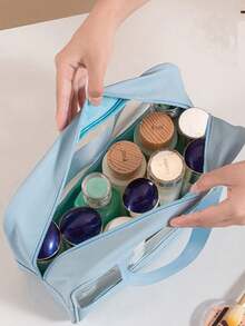 2/1pc Transparent PVC Material Toiletry Bag, Letter Makeup Bag With Embroidered Letters, Waterproof Travel Toiletry Bag, Letter Zipper Makeup Storage Bag, Cosmetic Organizer Bag, Portable Travel Makeup Bag, Suitable For Travel Toiletries - Multicolor - View 5
