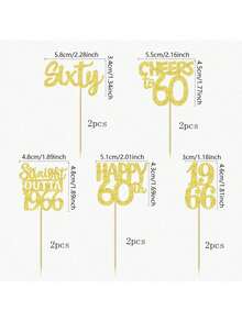 10/20pcs Black 60th Birthday Cupcake Toppers - Shiny "Happy 60th, From 1966" Cupcake Toppers, Suitable For 60th Wedding Anniversary Party Decorations, Highly Rated For Its Cute Design - Multicolor - View 12