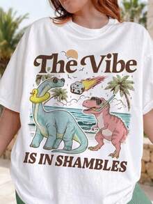The Vibe Is In Shambles Maglietta, T-shirt Dinosauro Divertente, Maglietta Salute Mentale Carina Regalo, Regalo Per Lei - Bianco - Visualizzare 1