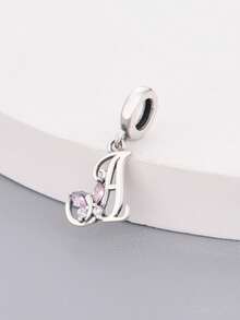 HuooNew 1pc 925 Sterling Silver Beautiful Butterfly Cubic Zirconia Encrusted English Letter Pendant, Suitable For Men And Women, Party & Gift - Silver - View 9
