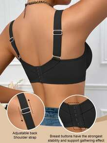 1pc Women's Black Daily Underwire Push-Up Bra, Side-Smoothing Seamless Support Bra - Black - View 2