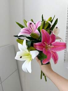 2pcs Artificial Lily Flowers For Home Decor, Suitable For Living Room Tabletop, Valentine's Day, Gift, Birthday, Graduation Season, Back To School Room Decoration And School Supplies - Multicolor - View 2