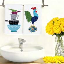 2/4/6Pcs,Vintage Folk Style Kitchen Hand Towels, Carrot Beet Tomato Rooster Cookware Pattern Quick Dry Reusable Cleaning Towels For Cooking Baking Home Decoration,Kitchen Accessories. - Multicolor - View 7