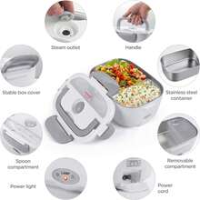 SOHIDA 3-In-1 Electric Heating Lunch Box, 80W Food Heater, Hot Lunch Box, Food Insulated Box, Suitable For Insulation/Car/Outdoor/Home/School/Office/Travel, 12V/24V/110V - US A Type Plug(110-127V) - View 6