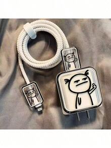 5 piezas/Set Protector de cable de datos con patrón de línea divertido, compatible con adaptador de cargador 18-20W, evita la rotura del cable - transparente - Ver 8