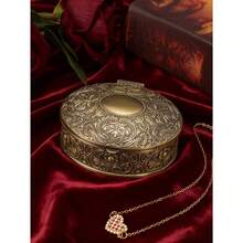 Antique Bronze Floral Oval Jewelry Box: Vintage Decor, Carved Craftsmanship, Elegant Storage For Earrings And Rings, Great Gift Choice - Bronze - View 2