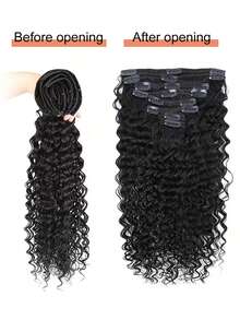 10A Grade 8Pcs Deep Wave Clip In Hair Extensions, 90% Real Human Hair BB Clip Ins Double Weft Hair Pieces Natural Black For Women 18-26 Inches - Natural Black - View 4