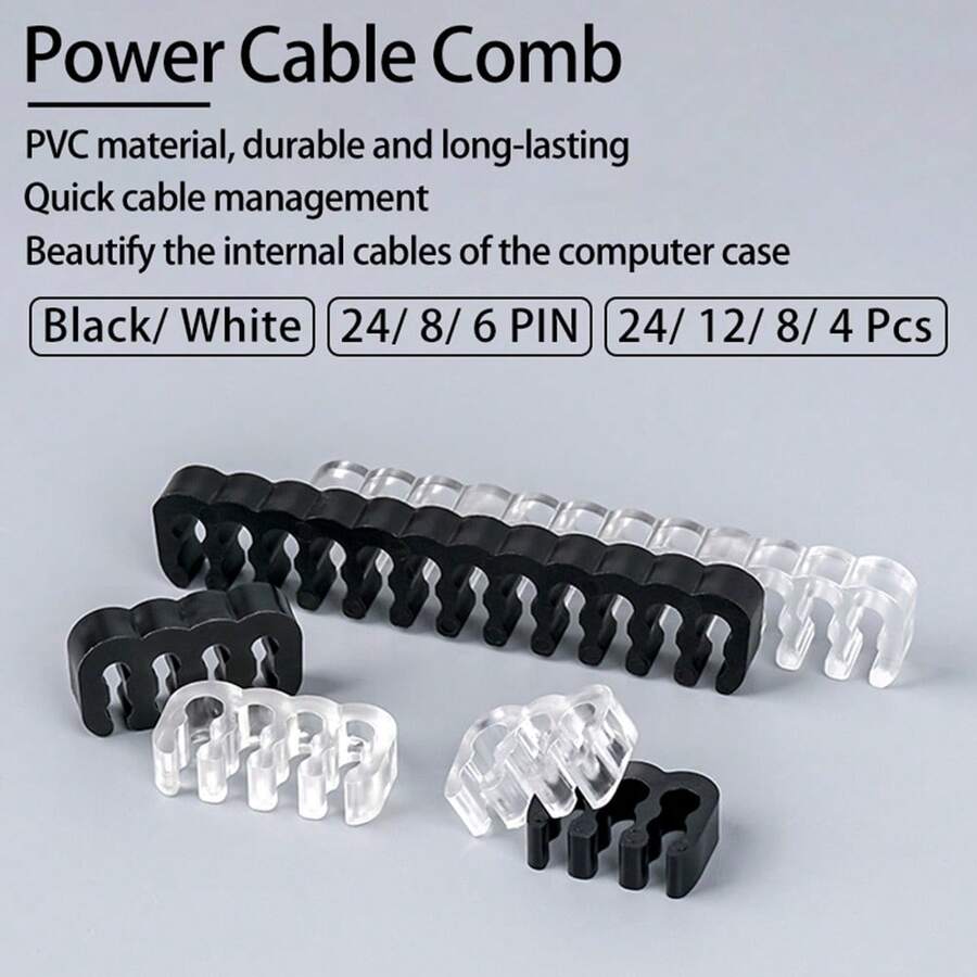 24/12/8/4 Pcs PVC Cable Comb Wire Clamp Organizer Sleeved Cables For 3mm ATX ITX 24/8/6 Pin CPU GPU Modular Power Cable Desktop PC Computer Case Wiring Management Tool - View 1