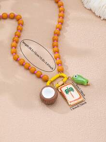 1pc Bohemian Style Coconut Tree & Fish Pendant Necklace For Women, Beaded Decor Summer Beach Holiday Fashion Jewelry - Coconut Fish Pendant Necklace - View 3