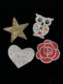 1 bolsa 4 piezas de parches de strass surtidos para planchar, estrella búho corazón rosa cristal, parche de transferencia de calor para chaqueta vaqueros sombrero bolsa decoración de ropa DIY - mezcla - Ver 5