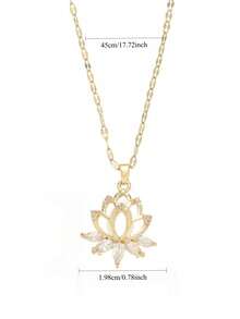 1pc Elegant Lotus Zirconia Pendant Necklace, Suitable For Friends, Sisters, Mothers, Daily Wear - Gold - View 5