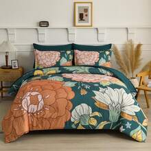 3 Pieces Brown Floral Print Comforter Doona Sets Double Queen King Bedding Set With 2 Pillowcases,3Pcs Soft & Comfortable Botanical Flower Lightweight Quilted Bedding Set With Polyester Filling,Room Decor,Machine Washable,All Season,Wedding Gift - Brown - View 22