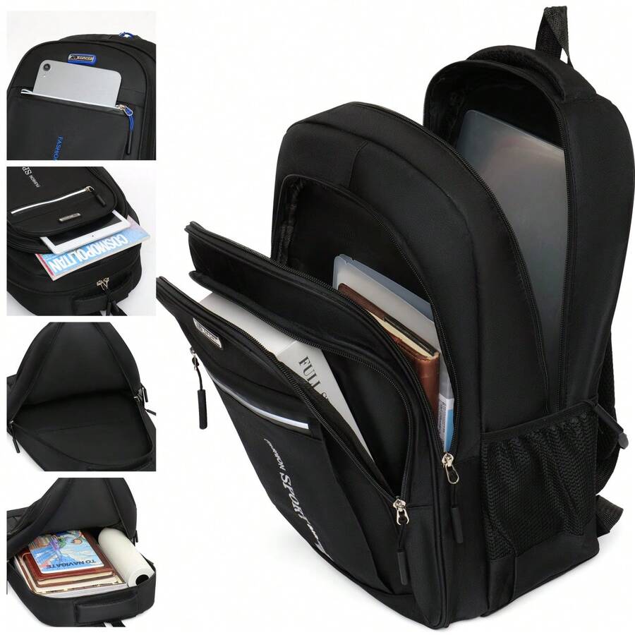 Men's Fashion Multifunctional Backpack, Large Capacity Multi-Pocket Laptop Bag, 3D Breathable Shoulder Straps, Night-Reflective, Anti-Theft, Nylon - Multicolor - View 1