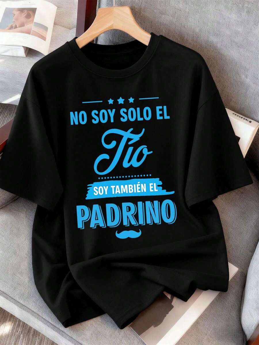 Camisetas de algodón para mujer, camiseta gráfica de primavera del Tío Padrino, algodón suave, ajuste cómodo, transpirable, hip-hop urbano, estampado gráfico único. - Negro - Ver 1