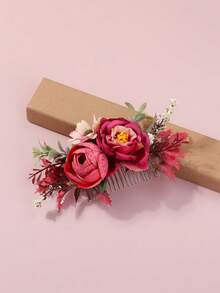 1pc Bohemian Style Thai Headpiece Songkran Festival Carnival Beach Holiday Side Hair Comb - Red - View 3