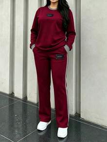 Women's New Contrast Color Elegant Casual 2 Pieces Set For Sports And Daily Wear, All Seasons - Red - View 3