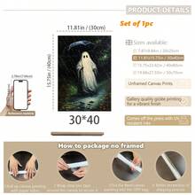 1pc Canvas Wall Art, Framed Wall Decor, Atmospheric Rainy Night Umbrella Ghost Forest Path Canvas Hanging Painting, Eerie Pastoral Vintage Oil Painting Frameless Poster, Aesthetic Hanging Decorative Print, Suitable For Modern Home Decor, Room Decor, Dorm Decor, Bedroom Decor, Living Room Decor - Umbrella Ghost - View 17