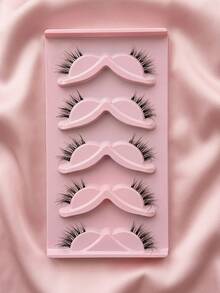 5 Pares de Cílios Postiços Meia-Faixa Olho de Gato, Banda Transparente, Leve, Macio, 5D, Fofo, Reutilizável, Efeito de Olhos Grandes Encantadores para Casamento, Viagem, Feriado, Cílios em Faixa, Extensão de Cílios para Mulheres - Multicolorido - Visão 7
