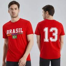 Camisa Brasil Unissex Casual Estilo Brasileiro 100% Algodão Camiseta Vermelho Lançamento - Vermelho - Visão 1