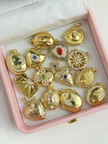 金色光泽水晶钻石复古浪漫不对称造型照片吊坠项链；不对称天使之眼皇冠吊坠；优雅多层女士珠宝，照片吊坠项链（无包装盒） - 彩色 - 查看 6
