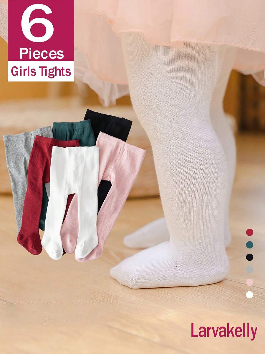 6/1pc Girls Solid Color Tights Leggings Suitable For Daily Wear All Seasons