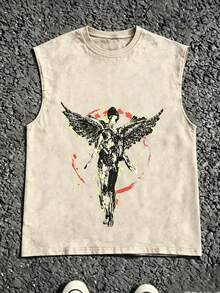 MensCasualCrewNeckSleevelessWashedVestMadeOf100%CottonPerfectForSummerVacationsFeaturesAStylishPrintAndY2KStreetStyleAnExcellentGiftForBoyfriendsAndHu - Apricot - View 1