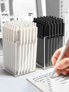 20pcs Black & White Retractable Gel Pens, INS Style Student Exam Quick-Dry 0.5mm Black Ink ST Pens, Barrel-Packed Japanese Style Retractable Gel Pens, Large Capacity Writing Pens For Students, Office And Signing, Back To School - Multicolor - View 1
