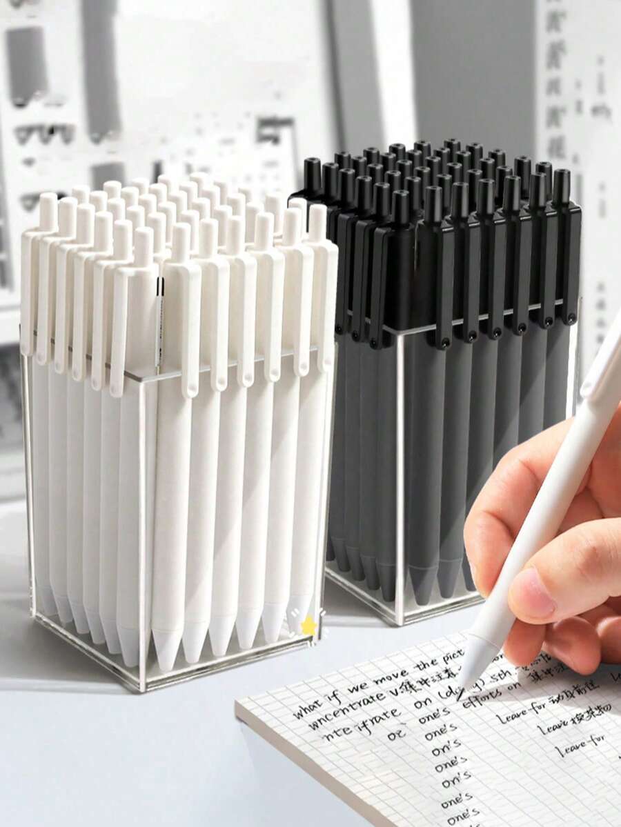 20pcs Black & White Retractable Gel Pens, INS Style Student Exam Quick-Dry 0.5mm Black Ink ST Pens, Barrel-Packed Japanese Style Retractable Gel Pens, Large Capacity Writing Pens For Students, Office And Signing, Back To School - Multicolor - View 1