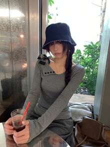 Solid Color Asymmetrical Neckline Tie Long Sleeve Slim Fit Cold Shoulder Inner Layer T-Shirt - Grey - View 2