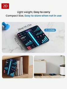 1pc 2D Flat Smart Body Weight Scale, Steel & Glass, 5mm UV Printed Design, Accurate Weighing, Temperature Detection, Room Temperature Display, Unique Aesthetic, Vibrant & Fashionable, Suitable For Home, Bathroom, Bedroom, Living Room, Gym - A - View 5