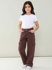 Wide Leg Youth Cargo Pants - Óxido marrón - Ver 1