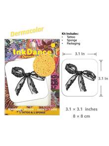 1 Set "Black Lace Bow" Temporary Tattoo Stickers, Realistic Ribbon Sexy Y2K Gothic Style Faux Tattoo, Waterproof, Realistic Tattoo Effect, Colorful, Easy To Apply And Remove CSX053 - Multicolor - View 3