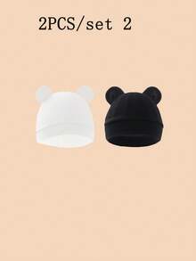 2pcs Cute Bear Ear Baby Knitted Hats, Soft Elastic Newborn Hats, 0-4 Months Universal Baby Hospital Hats, Cute Baby Hats, Suitable For Nursery And Daily Wear - Multicolor - View 5
